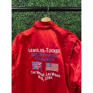 vtg 90s LEWIS Vs. TUCKER WBC Jacket Large // boxing Tucker Lewis Vegas satin